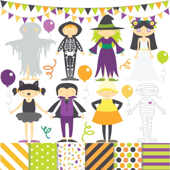 Halloween Party Kids Digital Clipart Digital Paper and Vector