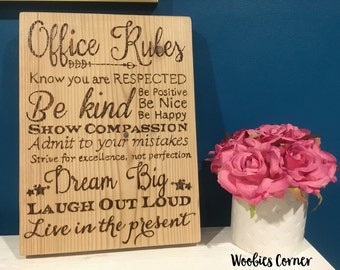Office decor, Office Rules, Rustic wood signs, Rules for the office, WOOD BURNED office sign, Positive office decor, Rustic office decor