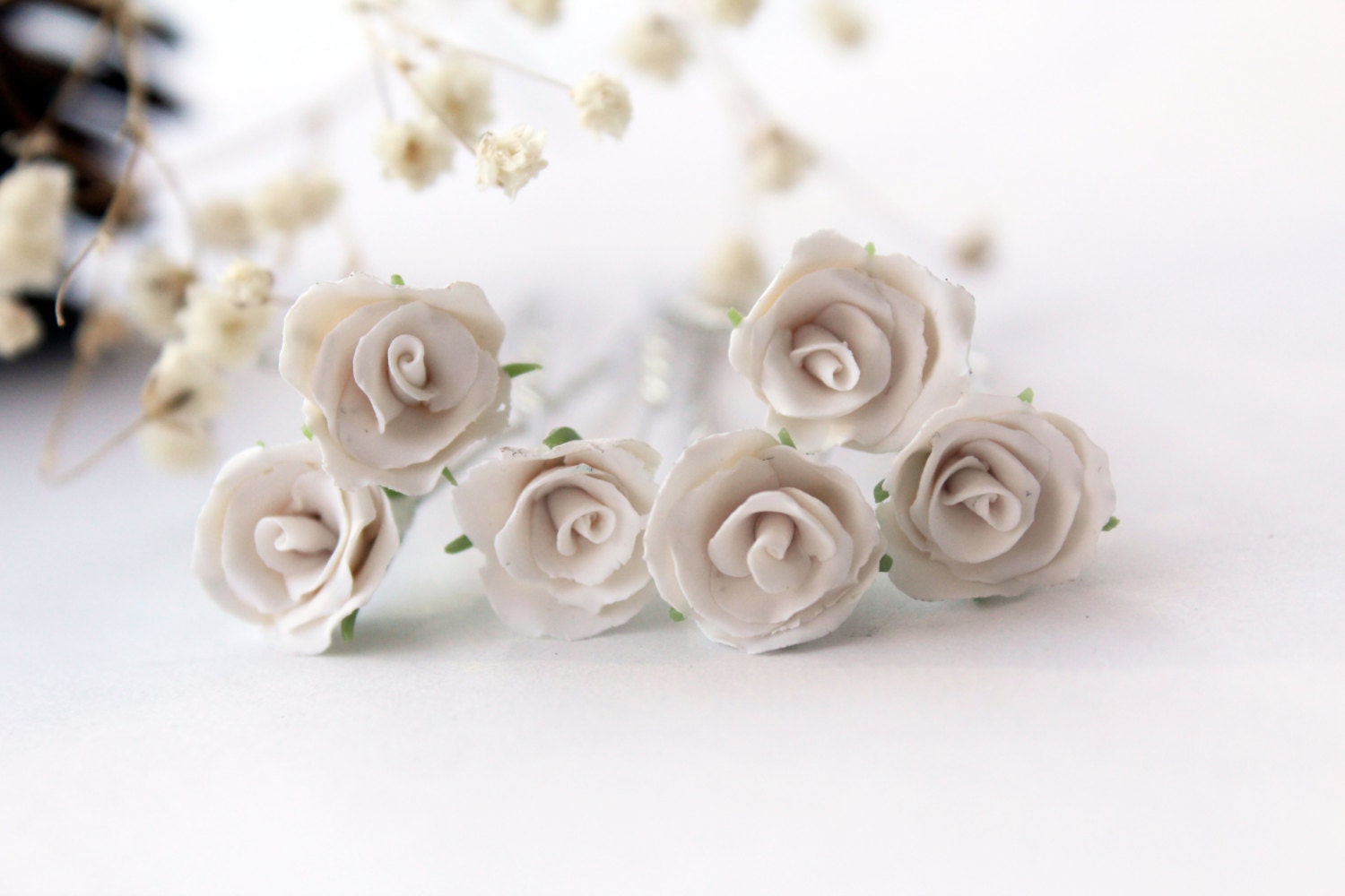 White rose bridal hair pin set of 6 blossom hair accessories