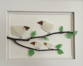 Day at the beach Sea Glass Bird Art with Sand by SomersPlace