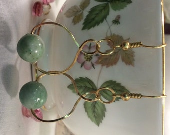 Green Jade Celadon and Gold Swirl and Hoop Dangle & Drop Earrings Handcrafted Artisan Made