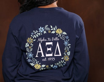Alpha Xi Delta Vine Long Sleeve - AXiD Letter Shirt