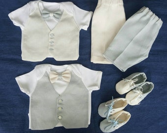 FREE SHIPPING Baby Boy Christening Baptism Linen Vest by LuLinen