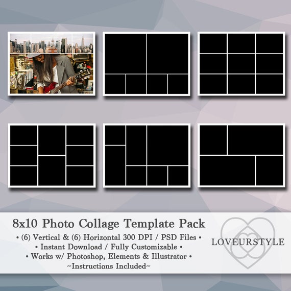 8x10 Digital Photo Template Pack Photo Collage Scrapbook Templates Photography Templates 8x10 Photo Collage Template