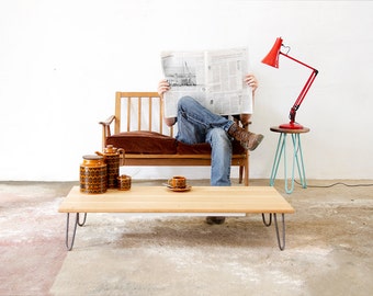 Coffee Table, Hairpin Legs, In Oak, Industrial Furniture, Eames, Handmade, Mid-century.