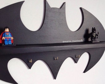 Wooden shelf "Batman" (17,7 in x 9,5 in) + 3 hooks