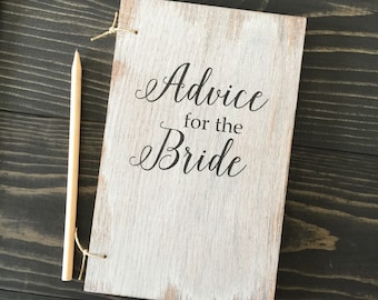 Advice for the bride, bridal shower gift, wood wedding book