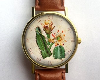 Vintage Cactus Watch, Succulents, Custom Watch, Ladies Watch, Men's Watch, Vintage Watch, Cute Watch, Horticulture, Gardening Gift