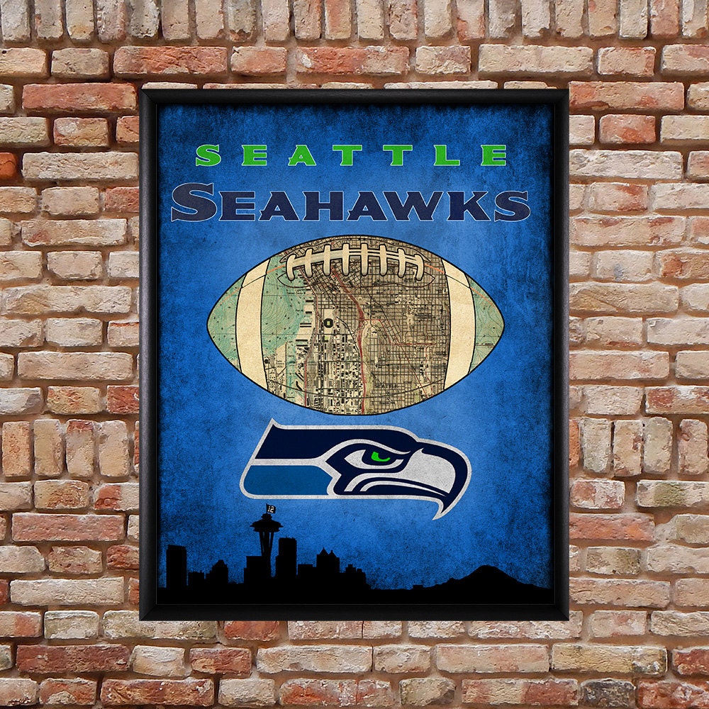 Seattle Seahawks Poster Football Decor Seattle Map Man