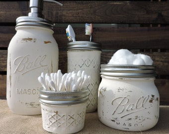 Mason Jar Bathroom Set, Custom Color, Mason Jar Soap Dispenser, Chalk Painted Mason Jars, Custom Mason Jar Sets, Bath Set, Custom Color Set