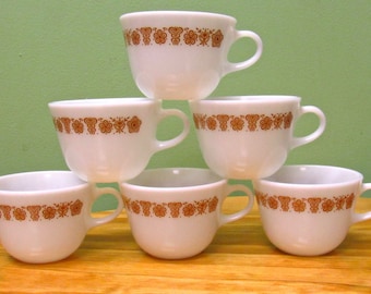 Set of 6 Pyrex Mugs in Butterfly Gold Pattern