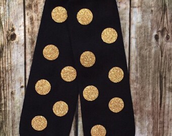 Baby Leg Warmers, Gold and Black Leggings, Black and Gold Polka Dot Leggings, Leg Warmers, Baby Leggings, leg warmers
