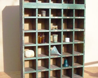 Cubby Hole Cupboard / Industrial Organization / Green Hardware Store Cabinet / Authentic Industrial / Great Color