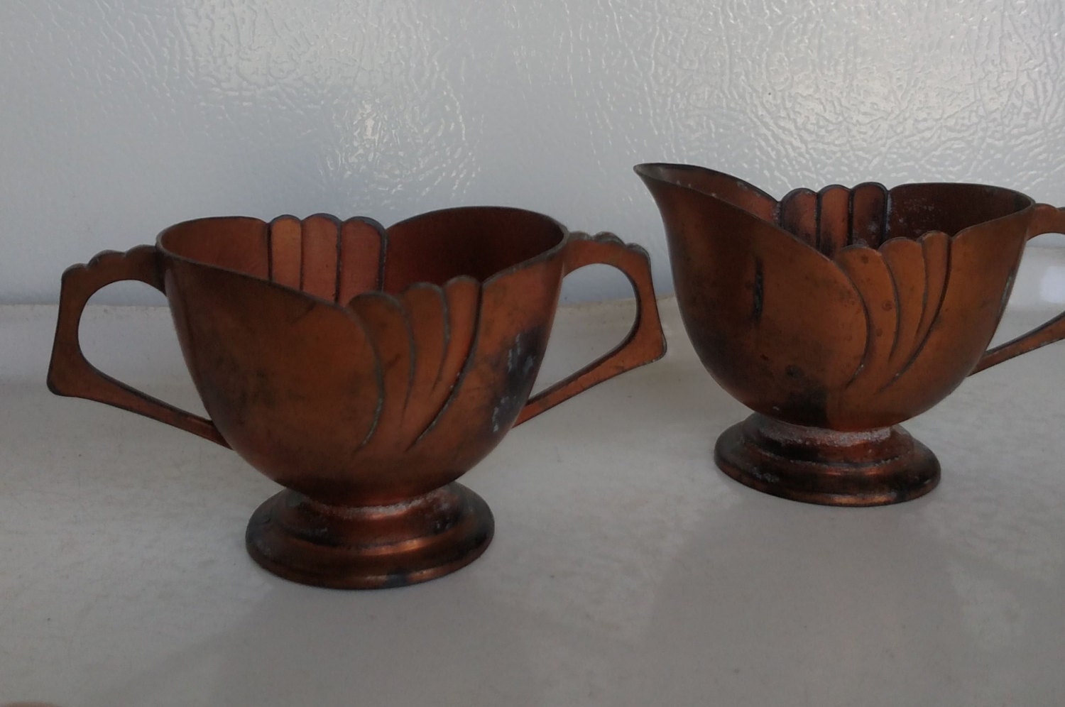 Vintage brass creamer and sugar