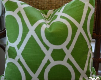 Pillow Cover - Green and White Trellis Print