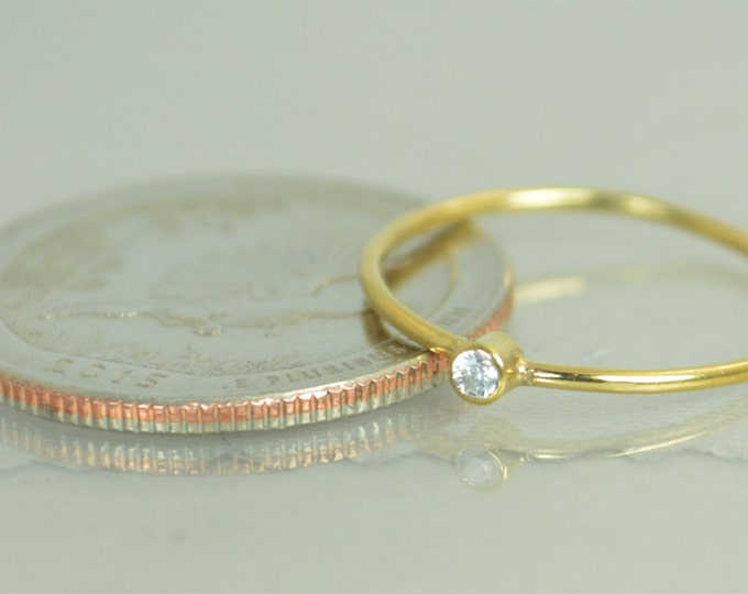 Tiny CZ Diamond Ring, Solid Gold Diamond Stacking Ring, Solid 14k Gold Diamond Ring, Diamond Mothers Ring, April Birthstone, Diamond Ring