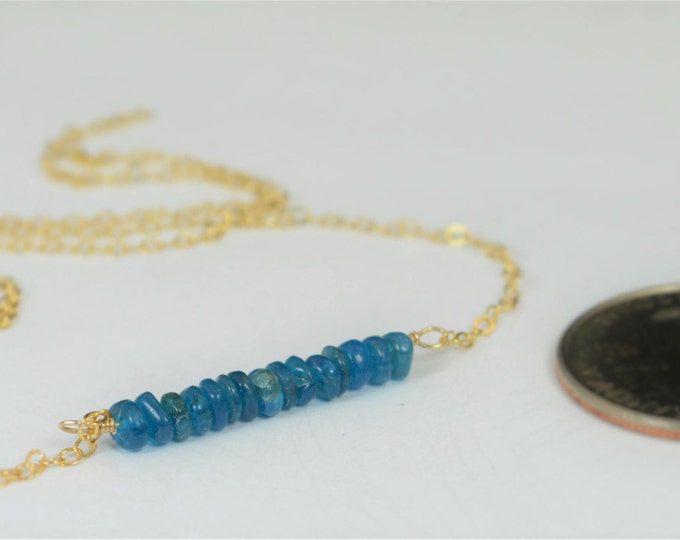 Apatite Necklace, Gem Bar, Dainty 14k Gold Fill, Sterling Silver, Rose Gold, Blue Necklace, Faceted Apatite, Bar Necklace, Gold