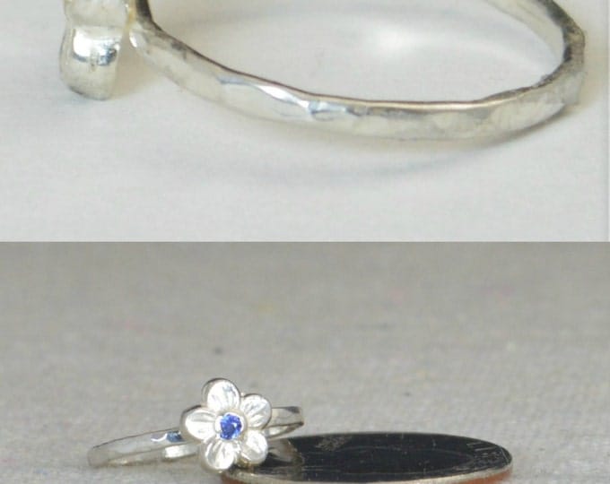 Small Flower Sapphire Ring, Silver Sapphire Ring, Flower Ring, Forget Me Not, Flower Jewelry, Sterling Flower Ring, Sapphire floral ring