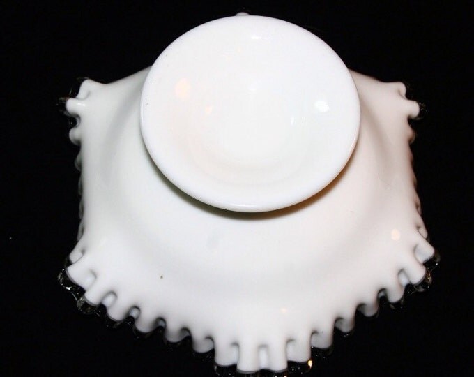 Storewide 25% Off SALE Vintage Medium Fenton Silver Crested White Milk Glass Centerpiece Ruffle Compote Bowl Featuring Classical Fenton Desi