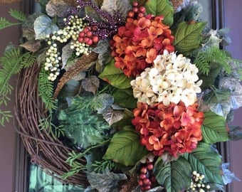 Autumn Wreath, Fall Wreath, Elegant Wreath, Front Door Wreath, Hydrangea Wreath