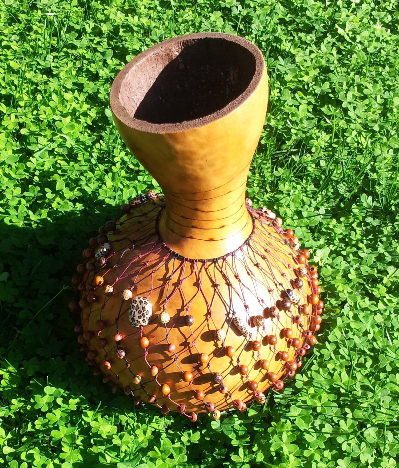 Cheetahbeaded gourd shekere handmade gourd wooden beads