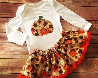 Pumpkin Outfit, Girl's Autumn Dress, Fall Dress, Harvest Dress, Baby Girl Pumpkin Dress