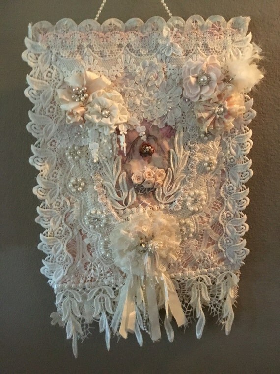 shabby chic fabric and lace wall hanging 21 1 2 long x shabby chic fabric and lace wall hanging 21 1 2 long x