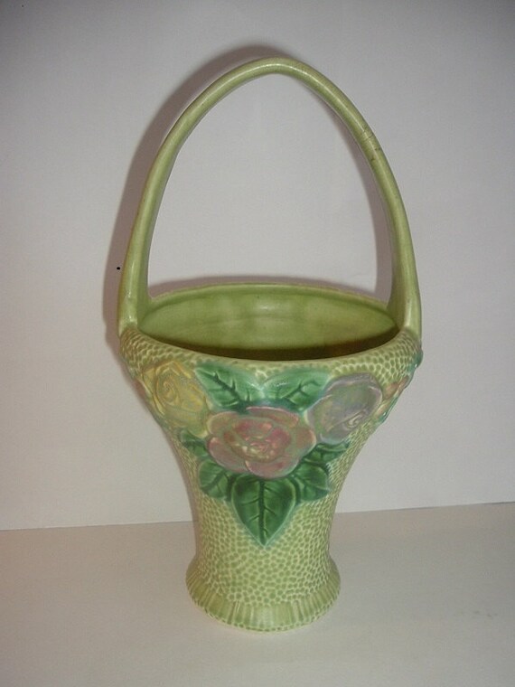 Roseville Art Pottery Tall Rozane Basket by CRCollections on Etsy