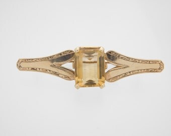 14K Yellow Gold Emerald Cut Citrine Brooch/Pin