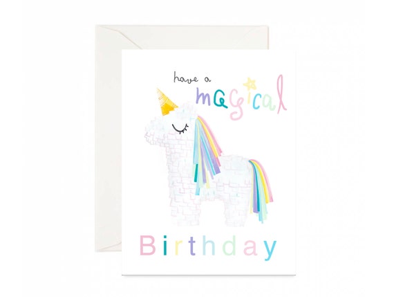 Magical unicorn happy birthday greeting card