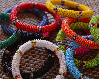 Maasai Beaded Bangles. African Bead Bracelets.