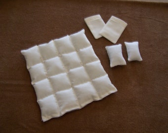 Dollhouse Miniature Down Comforter 1:12 Scale Pillows Removable Pillowcases Stitched Baffles Ivory Handmade