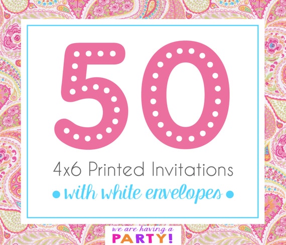 50 4x6 Invitations with White Envelopes Professionally