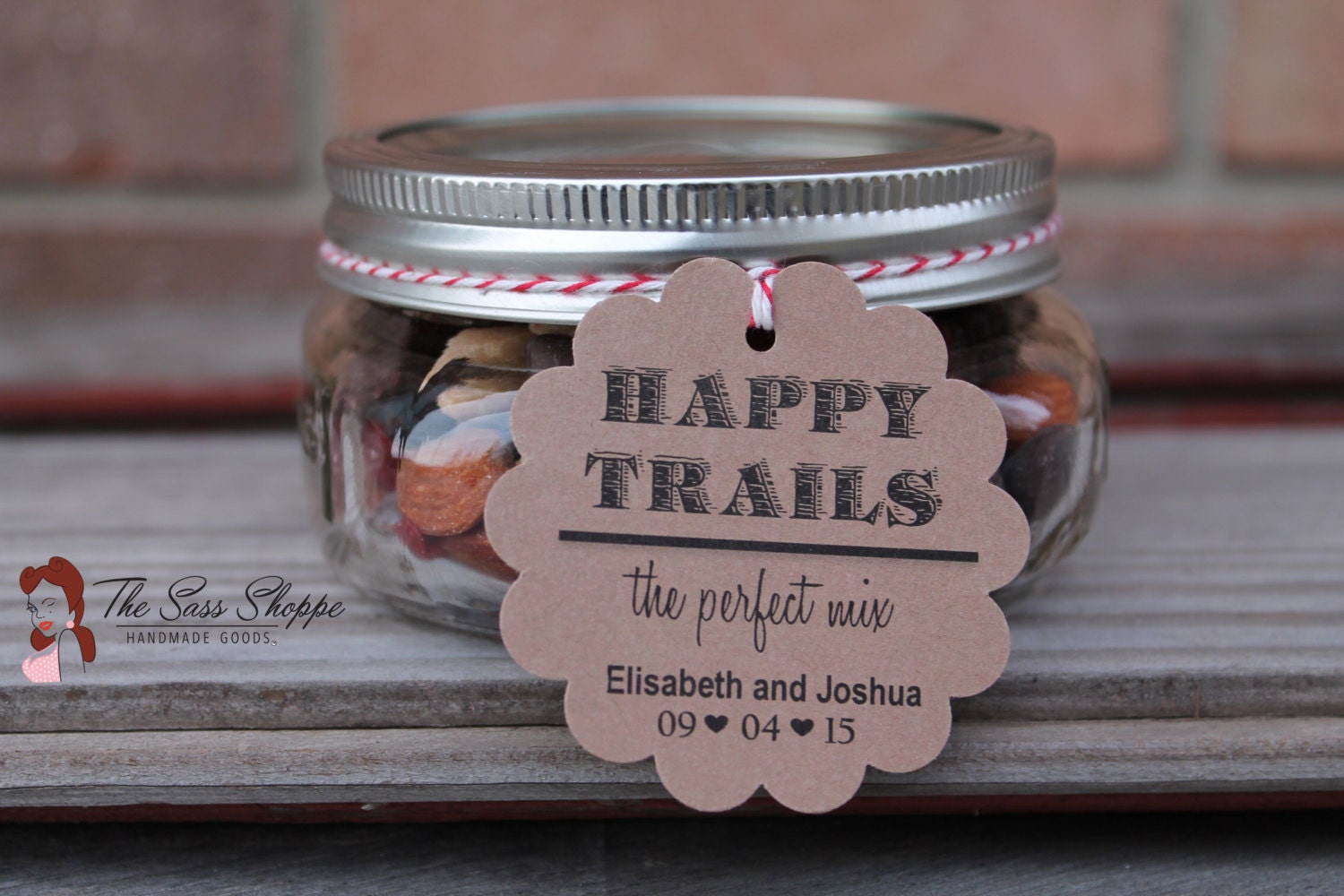 HAPPY TRAILS Trail Mix Favor Tag Scalloped Edge and