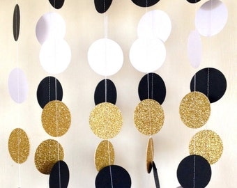 Jumbo Great Gatsby Garland, 1920's Garland,Paper Garland Black White Gold, Baby Shower, Birthday Party, Party Decor, Gold Glitter Garland