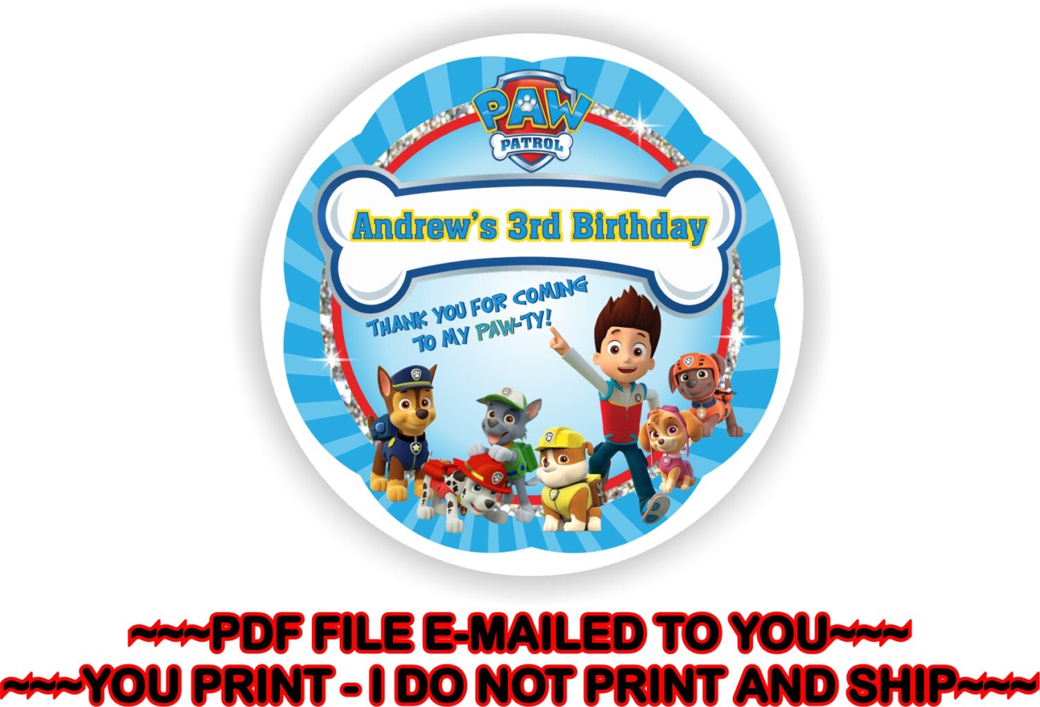 YOU PRINT Paw Patrol Thank you stickers Paw by TAGSRUSCANADA