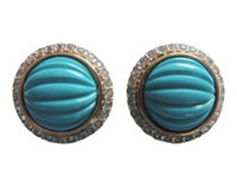 Valentino Turquoise And Rhinestone Earrings Vintage 1980
