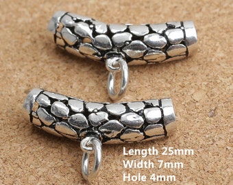 2 Sterling Silver Bail Tube Beads Charm, Sterling Bail Curved Tube Beads, 925 Silver Bail Tube Charm, Curved Bail Tube, Spacer Tube - E393