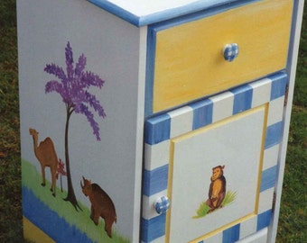 kids night stands, Jungle night table, kids painted furniture, hand painted children's night stands