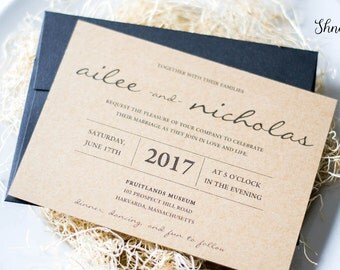 Rustic Wedding Invitation, Kraft Wedding Invitation, Organic Wedding invitation, Vintage Wedding Invitation, Barn Farm Wedding