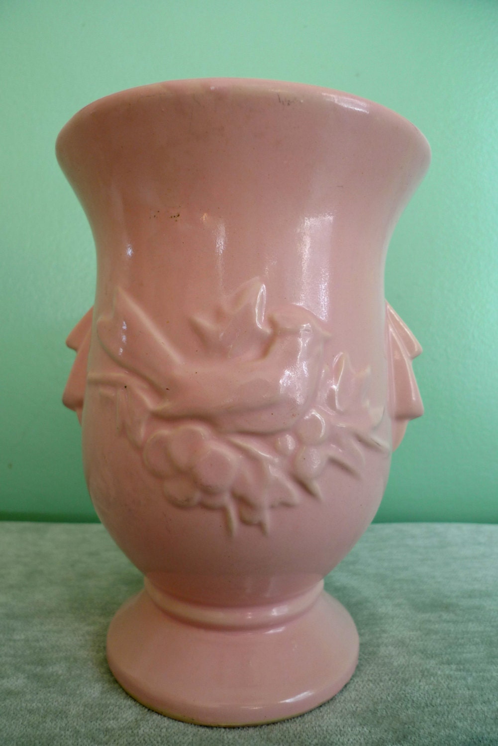 Pink McCoy Bird Floral 1950's Large Glazed Flower Vase