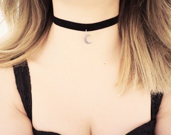 Moon choker necklace, Crescent moon choker, Moon choker, Choker, Choker Necklace,Moon Necklace,Velvet choker,Choker with charm,chokers