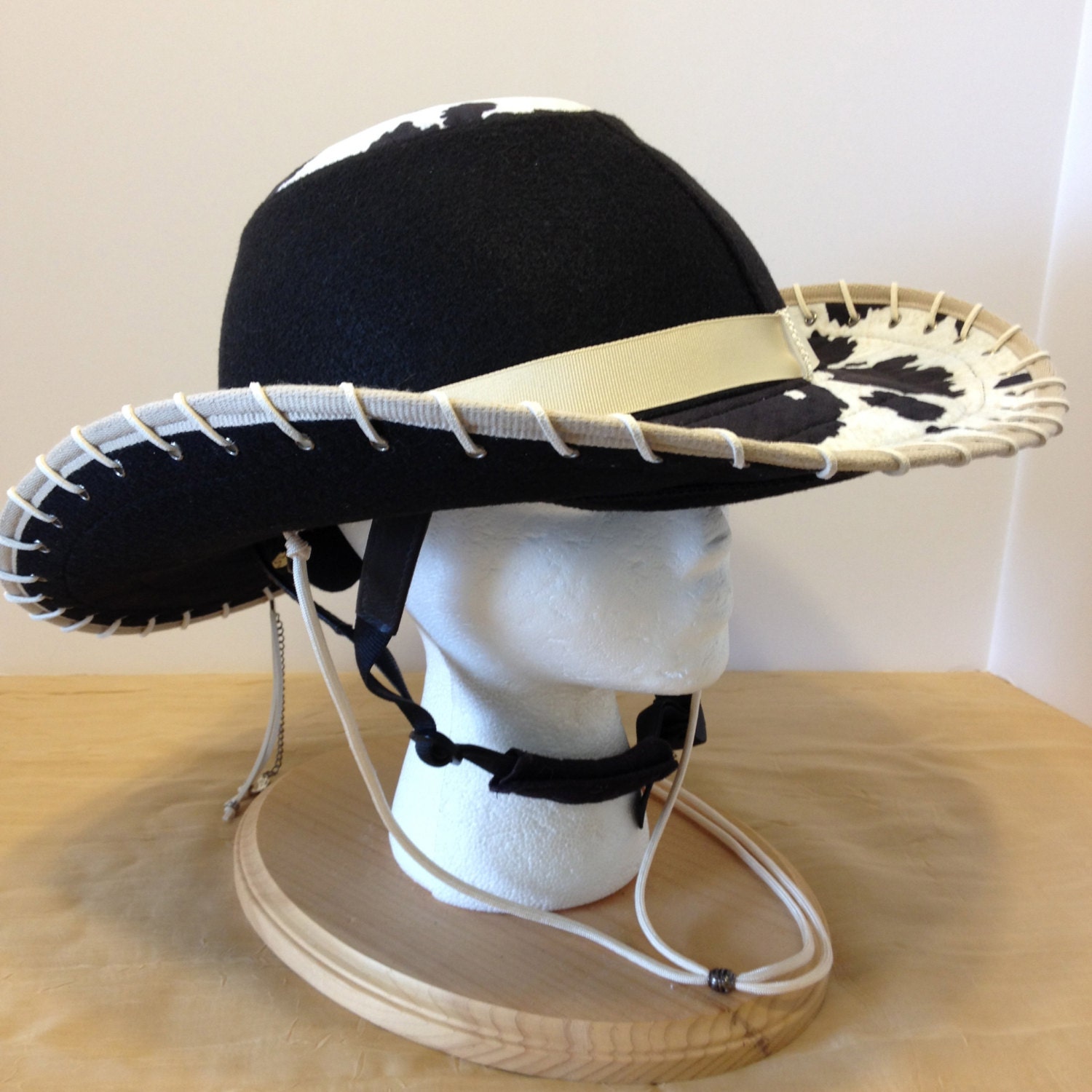 Western Style Equestrian helmet cover/ B & W Pony Print