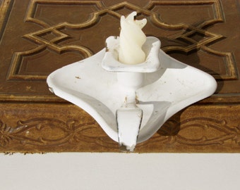 Vintage French white enamelware candle holder 1920's