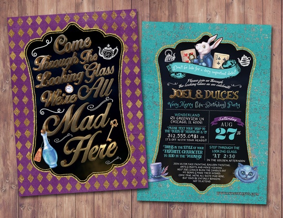 ANY AGE / TWINS, Mad Hatter Tea Party, Alice in Wonderland Invitation / Birthday Invitation /Birthday or Wedding / coed Baby Il_570xn