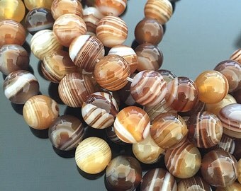 Brown Sardonyx Beads, Genuine Sardonyx, Gemstone Mala Beads, Brown and White Stone Beads, Natural Sardonyx Beads, 8mm - 24 beads (ST-21)