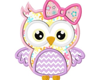 Girl Owl Applique Design dst, exp, hus, jef, pes, sew, vip, vp3, Formats Digital INSTANT DOWNLOAD