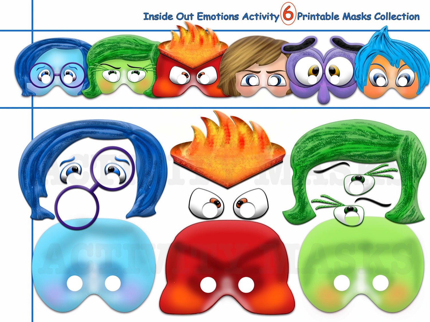 Unique Activity Emotions 6 Printable Masks costume birthday