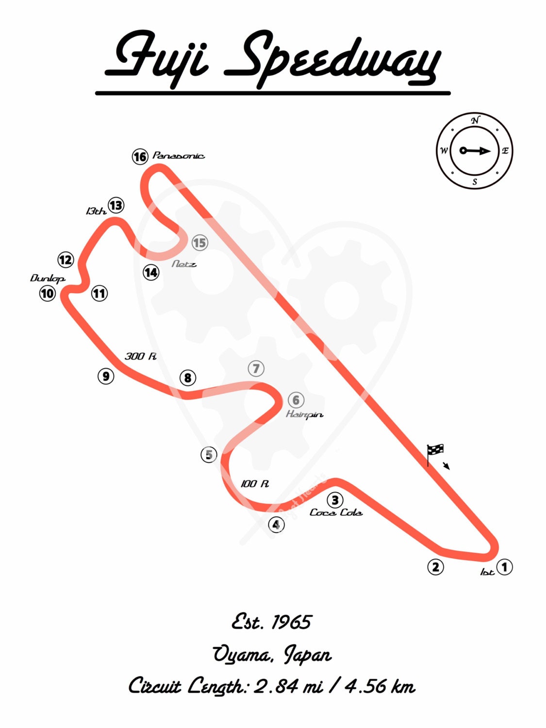 Digital Download Art Print Fuji Speedway Race Track Map Red