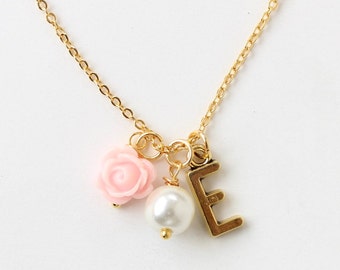 Gold flower girl necklace, personalized flower girl necklace, flower girl gift, wedding gift, bridal party gift, childrens necklace